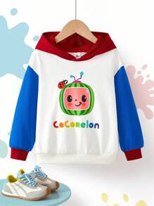 CoComelon X SHEIN Sweat-shirt-shirt décontracté pour jeune garçon avec imprimé pastèque et couleurs contrastées, et polyvalent - Multicolore - Voir 1