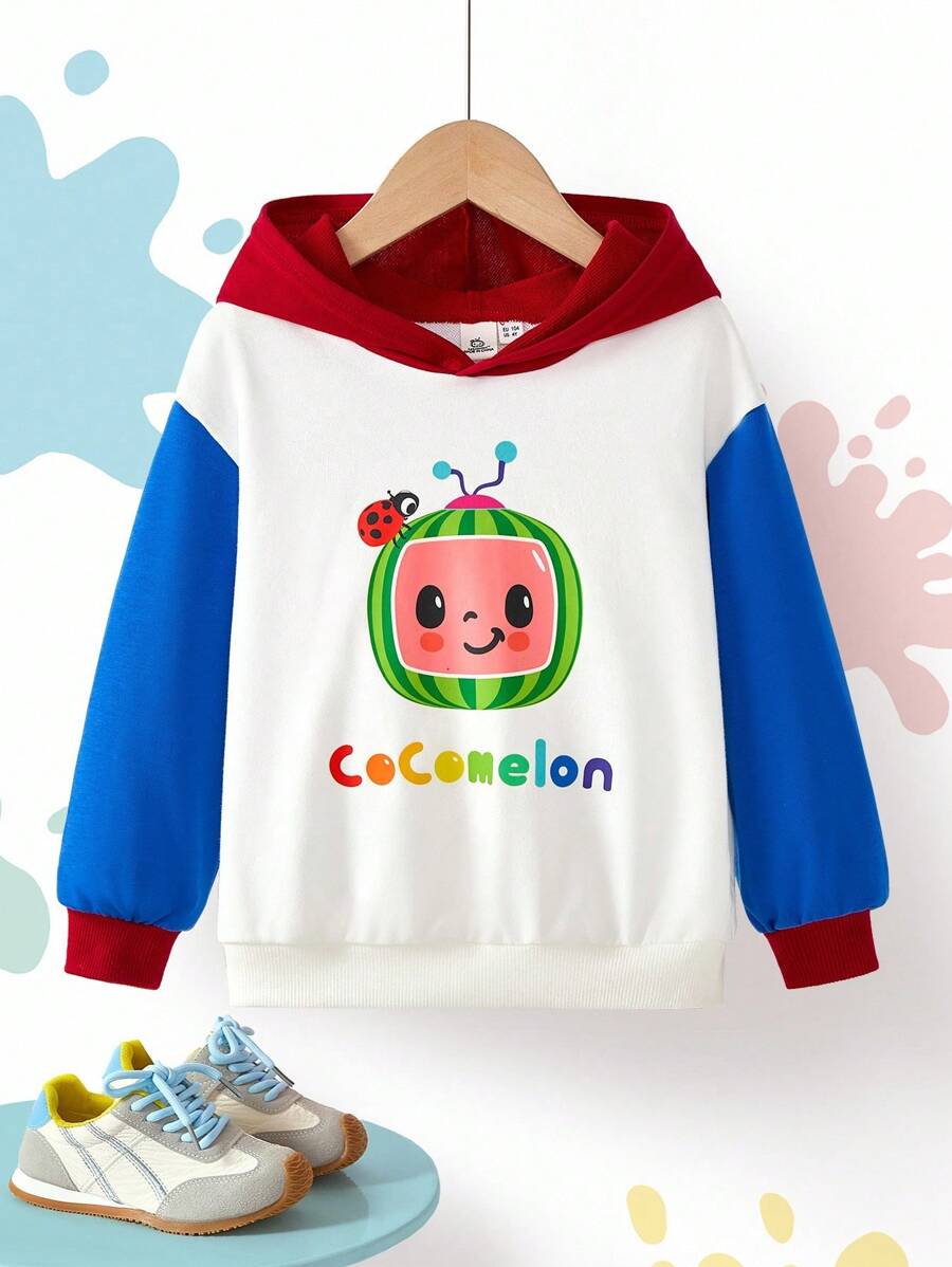 CoComelon X SHEIN Sweat-shirt-shirt décontracté pour jeune garçon avec imprimé pastèque et couleurs contrastées, et polyvalent - Multicolore - Voir 1