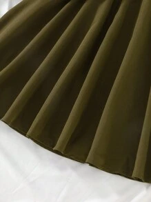 Tween Girls' Summer Casual Solid Color Tank Top & Mini Skirt Set - Olive Green - View 6