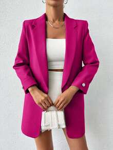EURMUSE Chaqueta blazer elegante de unicolor para mujer para el trabajo - Rosa Fucsia - Ver 5