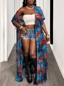 BamGleam Fringe Texture Exaggerated Fashion Coat - Blue - View 4