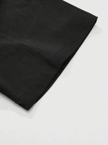 Manfinity Homme 男士立领黑色短袖衬衫和裤子套装，时尚现代，休闲装，成熟休闲通勤和度假装，送给丈夫或男朋友的礼物，情侣装，舒适装 - 黑色 - 查看 8