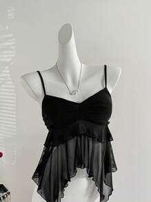 Sweetra Y2K 性感荷叶边不对称吊带背心