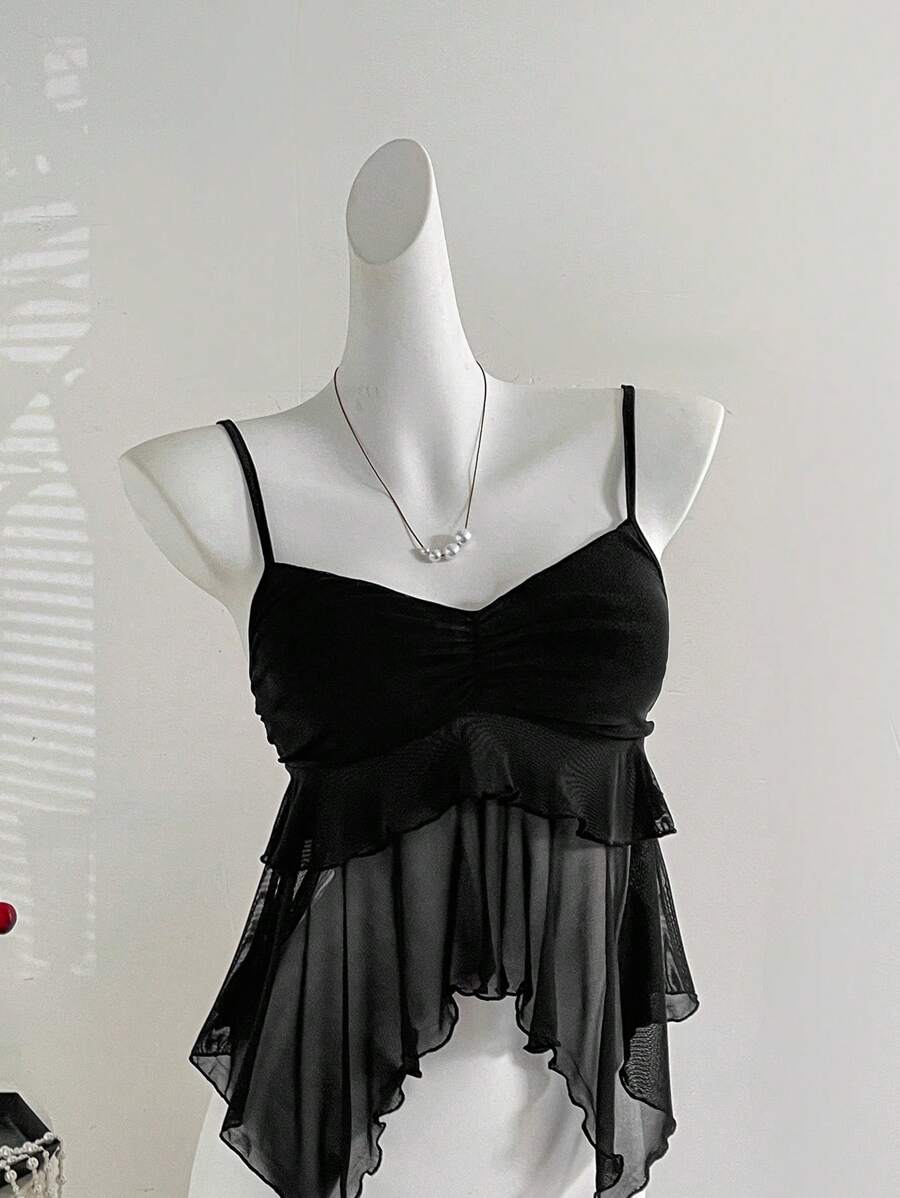 Sweetra Y2K 性感荷叶边不对称吊带背心