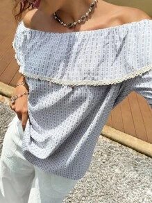 Jouncy Kemeja Kasual Longgar Lengan Pendek Warna Biru Muda untuk Wanita, Cocok untuk Aktivitas Luar Ruangan & Liburan - Biru - View 4