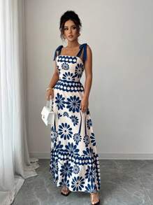 SHEIN PETITE Vestito lungo a canottiera casual con stampa in stile bohémien, privo di schiena