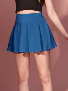 ROMWE Women's Casual Solid Color Mini Skirt - Blue - View 3