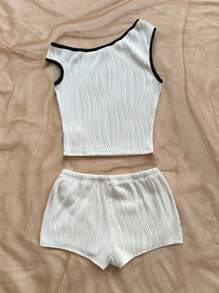 Soleia 女士度假春夏两件套服装：红白条纹针织短款上衣和超低腰紧身短裤，适合派对、圣诞节、情人节、约会、海滩、游轮、狂欢节、复活节 - 白色 - 查看 5