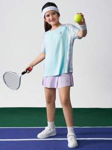 JNSQ Vêtements de rentrée scolaire, vêtements pour préadolescents filles et garçons, T-shirt de sport outdoor à col rond, à quatre aiguilles et six fils, avec imprimé patchwork tie-dye, convenant pour le port quotidien, les activités outdoor, les vacances, le streetwear, les fêtes et les occasions décontractées - Multicolore - Voir 4