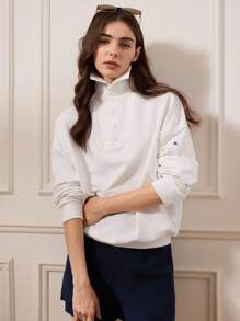 Briarwyn Abbigliamento da donna autunnale, capi per il ritorno a scuola, stile "old money" per donne, camicia con collo alto e bottoni tutta bianca