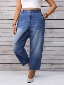 EMERY ROSE 大码女式口袋设计锥形休闲百搭牛仔裤