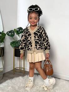Leopard Print Single-Breasted Loose Casual Bow-Tied Cardigan, Sibling Matching Outfits, Autumn/Winter (Sold Separately, 2 Pieces) Fall - Multicolor - View 3