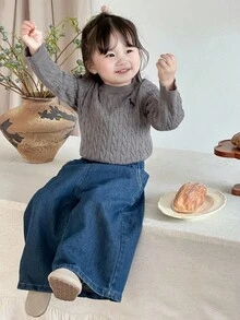 DAZY Baby Girl Unicorn Embroidered Cable Knit Casual Sweater Fall,Winter Toddler Girls Clothes - Beige - View 4