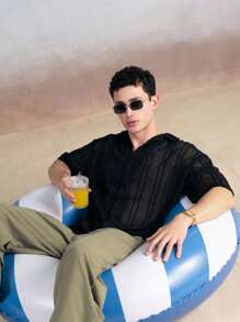 SHEIN X ELOISA & ORSON Manfinity VCAY Camisa hawaiana para hombre, transpirable, básica, de moda, tejida boho y de talla grande para el tiempo libre y las vacaciones en la playa, ropa de playa de verano