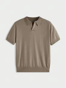SHEIN X ELOISA & ORSON AKNOTIC Business Casual Camiseta casual de punto con cuello de polo y manga corta de unicolor para hombre, para la escuela