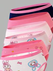 6 件套少女可爱心形格子印花内裤，100% 纯棉连帽内衣，/青春期前 V 返校时尚 - 彩色 - 查看 8