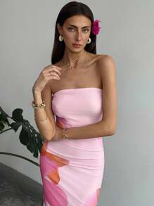 Aloruh 女士花卉印花百褶修身连衣裙，适合度假穿着 - 彩色 - 查看 6