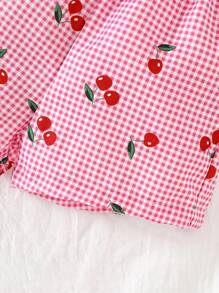 SHEIN Vintaside Kids 2pcs/Set Baby Girl Spring&Summer Vacation Style Cherry&Plaid Printing Slip Top&Shorts
