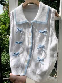 Comfortcana Áo len nữ họa tiết nơ trang trí giản dị & thanh lịch hàng ngày, áo len chui đầu dễ thương dành cho nữ, phong cách Hàn Quốc vào mùa thu/đông - trắng - Xem 7