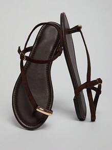 SHUZIA Women Comfortable Round-Toe Flat Sandal With Thin-Strap And Toe Ring For Daily Wear & Vacation - Chocolate Brown - View 7