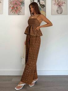 Siren Gaze 2 件套女士夏季花卉提花荷叶边下摆吊带背心上衣和裤子套装