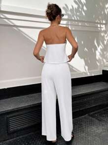 Siren Gaze Business Casual Woman Old Money Style Back To School Teacher Outfits For Women Winter Clothes For Women Autumn Clothes White Set Black Bow Tube Top Vest White Trousers Suit Commuting Leisure Women 2pcs Set Elegant Contrast Color Trim Bow Decor Camisole And Pants, Summer White