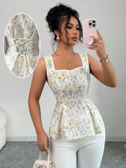 Elenzga قميص نسائي أنيق بدون أكمام ذو تصميم أربطة متقاطعة في الظهر، مقاس قياسي