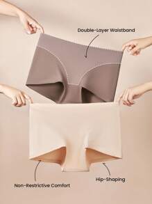 LUVLETTE Plus 2-Pack Airy Cotton High Waist Boyshorts Waist Tummy Control Women Basic Underwear Panties Set Nude Panties - Multicolor - View 3