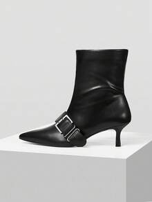 MOTF 女士高跟尖头中筒靴 - 黑色 - 查看 1