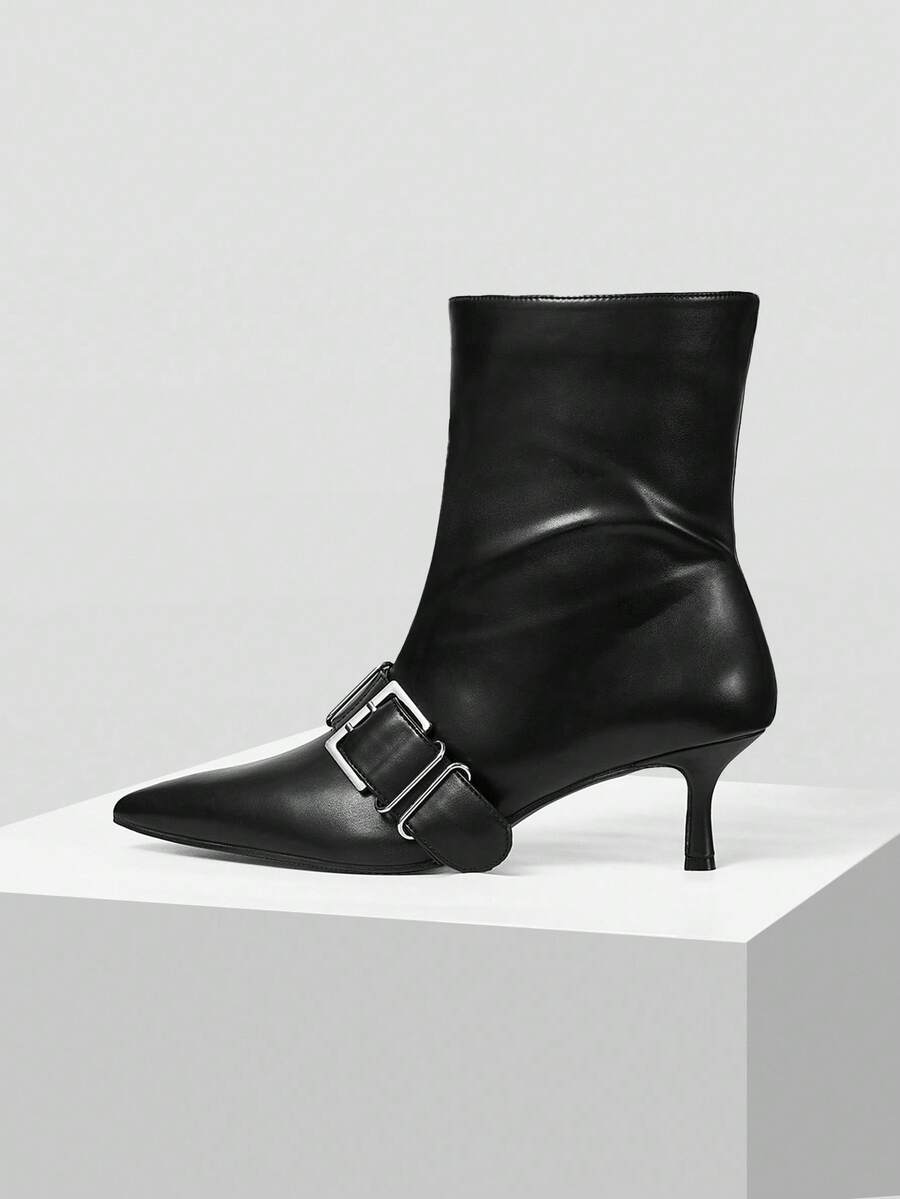 MOTF 女士高跟尖头中筒靴 - 黑色 - 查看 1