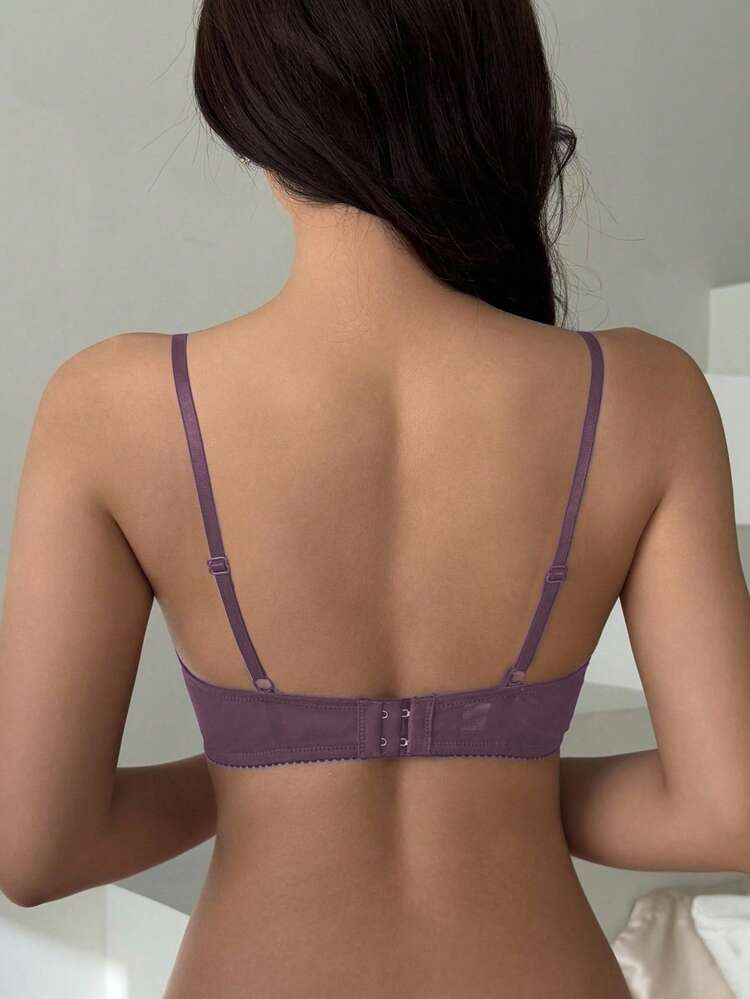 Mesh And Contrast Lace Lightweight Padded Sexy Bra Lingerie For Women