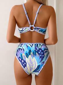 Swim Vcay 2 件套女士夏季沙滩装，随机颜色花卉印花吊带上衣和高腰下装泳衣 - 彩色 - 查看 2