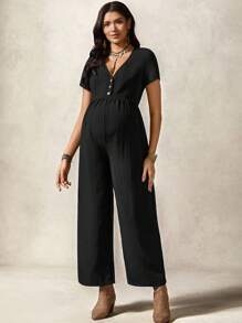 Boho Mama 孕妇夏季休闲纯色短袖连体裤