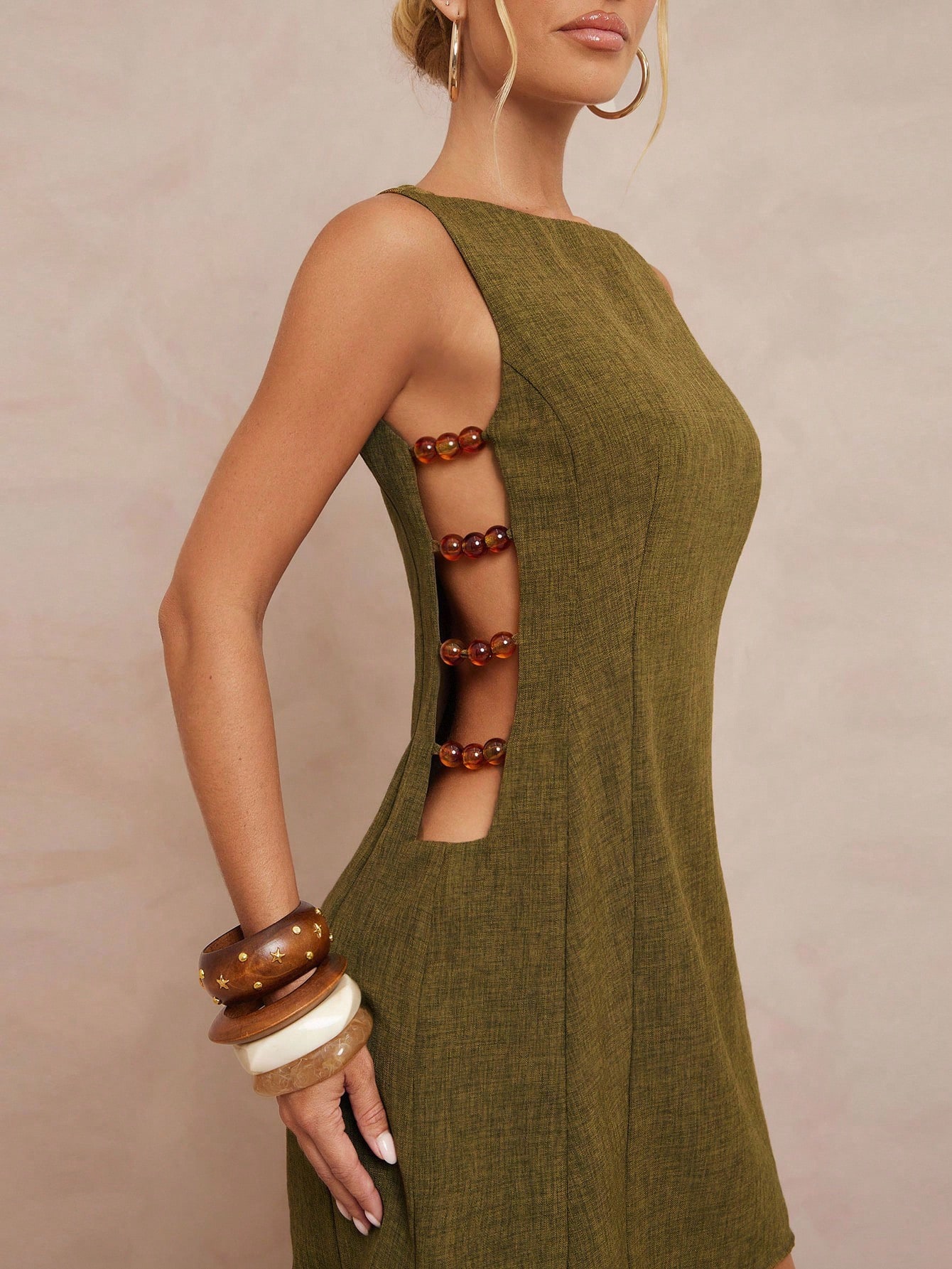 Lumalex Olive Green Summer Elegant Holiday Vacation Holiday Women&rsquo;S Beaded