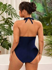 Swim Chiccia 1pc Women Plus Size Ruched One-Piece Swimsuit, Suitable For Holiday Party For Summer Beach Vacation