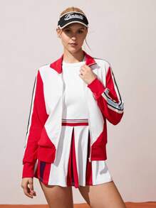 CourtClass Áo khoác thể thao in họa tiết sọc Colorblock thường ngày dành cho nữ - Đỏ - Xem 7