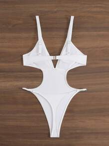 Swim SXY Nuovo costume da bagno intero sexy con scollo a V profondo, taglio alto e schiena scoperta, adatto per l'estate - Bianco - Visualizzare 5