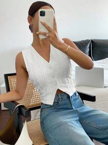 Siren Gaze Women Casual Solid Textured Front Button Cami Top For Summer,Rave Top White - White - View 3