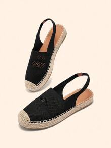 CUCCOO BASICS Women's Round Toe Jute Rope Thick Bottom High Heel Casual Vacation Flat Shoes For Christmas Spring Shoes - Black - View 5