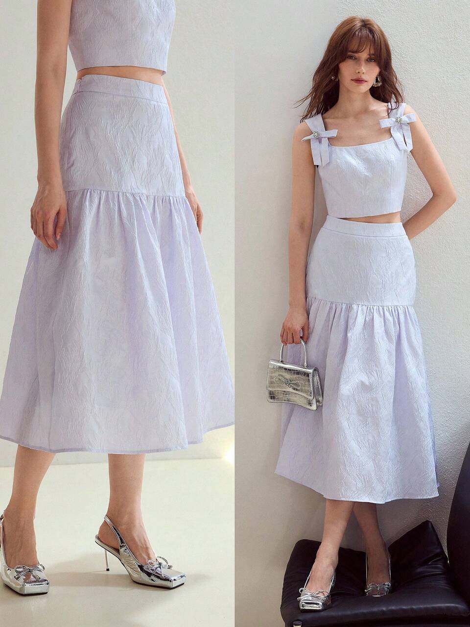 MOTF STUDIO JACQUARD SOLID FLOWY HEM SKIRT