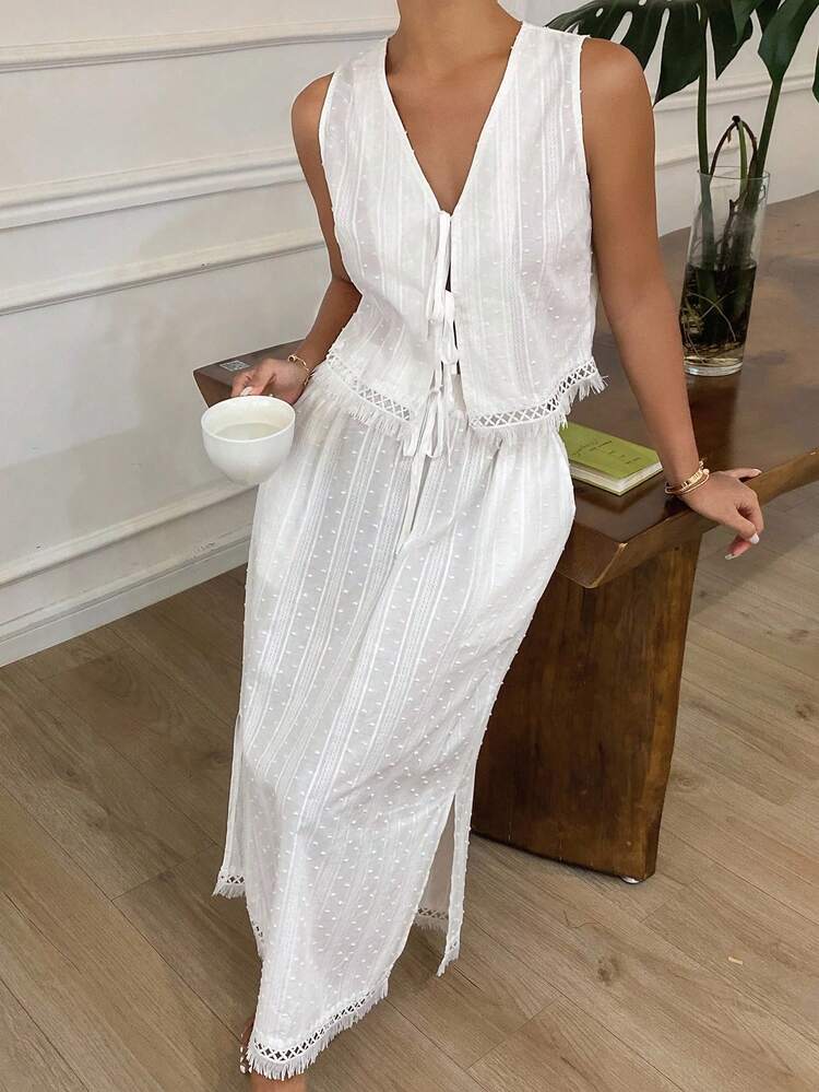 Bohemian Vacation 3D Texture Fabric Vest & Skirt Combo Women Pajamas Set