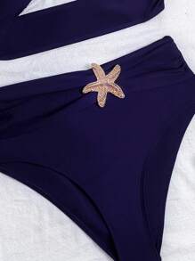 Swim Basics 2件組性感女款純色泳衣，修身顯瘦，適合夏季海灘度假溫泉水療與度假村 - 藏蓝色 - 查看 6