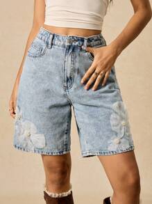 Easelle Jeans azules sueltos de pierna recta con roturas, con bordados de corazón y estrella, para mujer, para primavera/verano