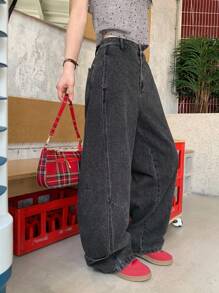 DAZY Blugi de damă coreeni, spălați, casual, de lungime medie, cu picior drept