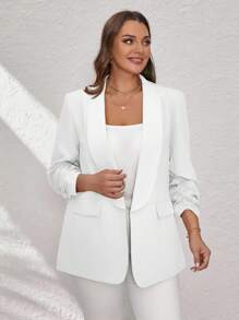 SHEIN Clasi 粉色加大码女士西装外套，优雅的通勤和商务装扮，商务休闲女士白色西装外套女士女士西装外套女士白色夹克女士白色西装外套办公室服装女士秋冬 - 白色 - 查看 10
