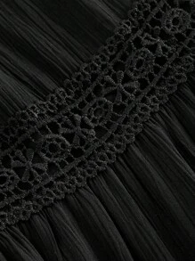 SHEIN MOD 杏色蕾丝拼接复古度假风半身裙波西米亚风田园度假半身裙春夏半身裙沙滩裙 - 黑色 - 查看 3