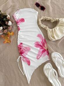 SHEIN Tween Girls Casual Comfy Elegant Bohemian Tropical Striped Twist Mini Dress - Black and White - View 2