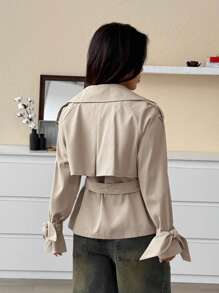 SHEIN EZwear Casual Versatile Fashion Waist Tie Long Sleeve Women Trench Coats,Fall Women Clothes