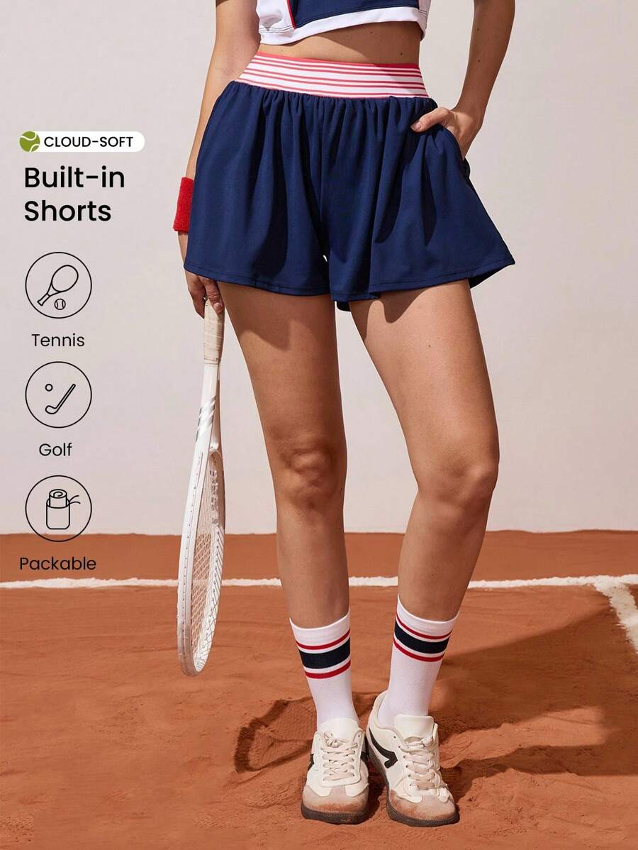 CourtClass CourtClass 网球宽松网眼衬里短裤带手机口袋,适合户外健身网球短裤女式运动短裤女式高尔夫短裤 - 藏蓝色 - 查看 1
