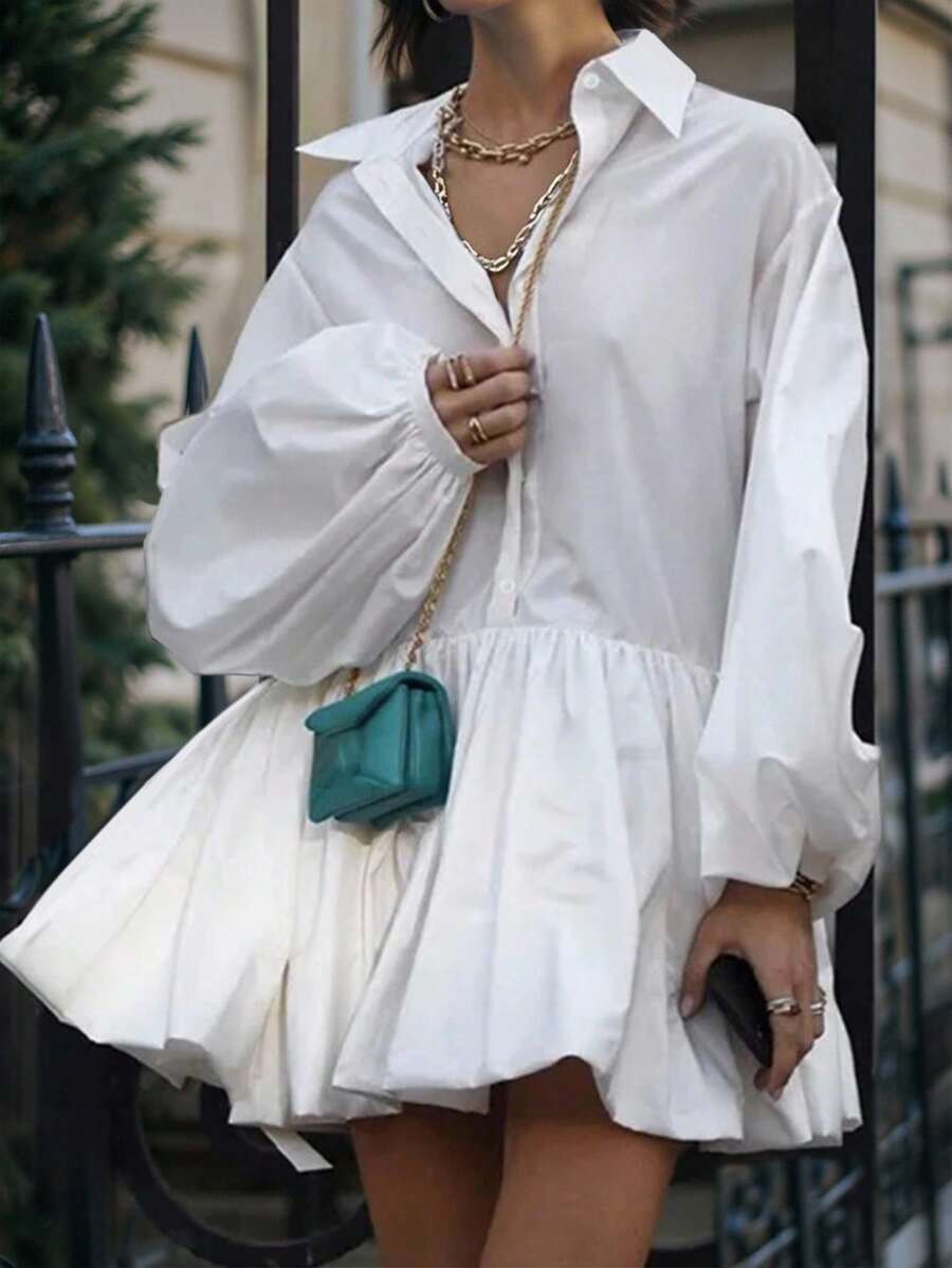 INAWLY Plus Size Simple & Fashionable Casual Daily Dress - White - View 1